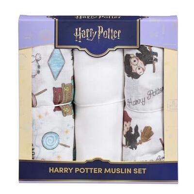 Rainbow Designs Harry Potter Muslin Cloths for Baby Gift Set – 3 Breathable Cotton Burp Cloths for Newborns with Wizarding World Characters – Keepsake Box with Harry, Hermione, Ron & Hedwig Designs Rainbow Designs Harry Potter Muslin Cloths for Baby Gift Set – 3 Breathable Cotton Burp Cloths for Newborns with Wizarding World Characters – Keepsake Box with Harry, Hermione, Ron & Hedwig Designs