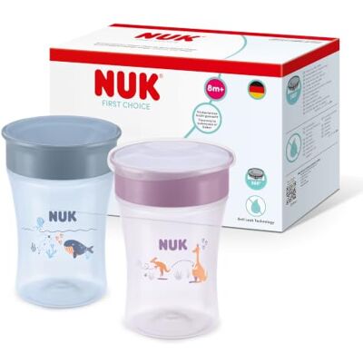 NUK Magic Cup Sippy Cup 8+ Months 230ml 360° Anti-Spill Rim Toddler Bottle Whale & Kangaroo 2 Count NUK Magic Cup Sippy Cup 8+ Months 230ml 360° Anti-Spill Rim Toddler Bottle Whale & Kangaroo 2 Count