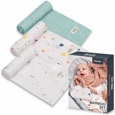 lionelo Bamboo Muslin Cloths Set of 3, 70 x 70 cm 100% Bamboo Cotton, Soft, Hypoallergenic, Antibacterial and Moisture Absorbing lionelo Bamboo Muslin Cloths Set of 3, 70 x 70 cm 100% Bamboo Cotton, Soft, Hypoallergenic, Antibacterial and Moisture Absorbing