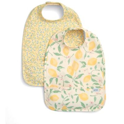 Mamas & Papas Baby Bib, 2 Pack of Scoop Bibs, Lemon Meadow Mamas & Papas Baby Bib, 2 Pack of Scoop Bibs, Lemon Meadow