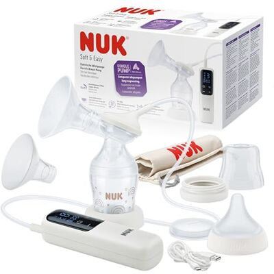 NUK Soft & Easy Electric Breast Pump 100% Silicone Soft Cups Small, Lightweight & Quiet Rechargeable Battery for Travel 24mm & 27mm Cups 1 x Perfect Match Baby Bottle NUK Soft & Easy Electric Breast Pump 100% Silicone Soft Cups Small, Lightweight & Quiet Rechargeable Battery for Travel 24mm & 27mm Cups 1 x Perfect Match Baby Bottle