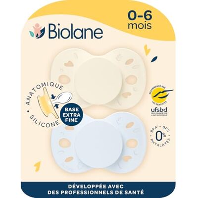 Biolane Anatomical teats Extra-fine Pacifiers 0 to 6 Months Blue and Beige Flat and Reversible Teat Optimal Comfort Respect for Oral Development Renewable Materials Biolane Anatomical teats Extra-fine Pacifiers 0 to 6 Months Blue and Beige Flat and Reversible Teat Optimal Comfort Respect for Oral Development Renewable Materials