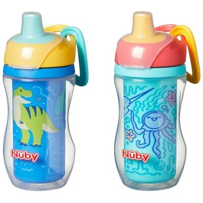 Nuby Insulated Sipper Cup Toddler Water Bottle, 2-Pack, 270ml, 12M+, Dino Nuby Insulated Sipper Cup Toddler Water Bottle, 2-Pack, 270ml, 12M+, Dino