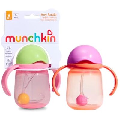 Munchkin Tip and Sip Baby Cup 2 Pack 6m+ Weighted Straw 207ml Pink/Coral Munchkin Tip and Sip Baby Cup 2 Pack 6m+ Weighted Straw 207ml Pink/Coral