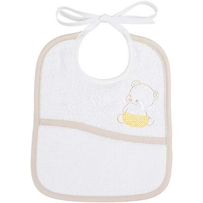 FILET 100% Soft Terry Cotton Bib with aida Cloth Pocket for Cross-Stitch Embroidery, Embroidered Teddy, Taupe, One Size FILET 100% Soft Terry Cotton Bib with aida Cloth Pocket for Cross-Stitch Embroidery, Embroidered Teddy, Taupe, One Size