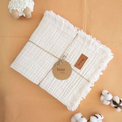 BROSS 100% Cotton Unisex Baby Blanket, 4-Layers, 110 * 120 cm, Swaddle Blanket for Newborn Babies, Soft Silky Blanket for Babies, Newborn Receiving Blanket, Baby Muslin Blanket Soft (Ecru) BROSS 100% Cotton Unisex Baby Blanket, 4-Layers, 110 * 120 cm, Swaddle Blanket for Newborn Babies, Soft Silky Blanket for Babies, Newborn Receiving Blanket, Baby Muslin Blanket Soft (Ecru)