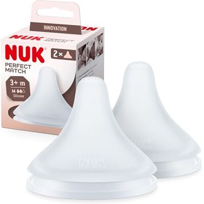 NUK Perfect Match Baby Bottle Teats 3+ Months Adapts to Baby's Palate Anti Colic Vent BPA-Free Medium Silicone Teat for Bottles 2 Count NUK Perfect Match Baby Bottle Teats 3+ Months Adapts to Baby's Palate Anti Colic Vent BPA-Free Medium Silicone Teat for Bottles 2 Count