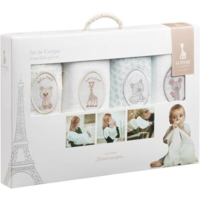 Sophie la girafe Sophie the Giraffe Muslin Cloths set of 4: Soft, Sturdy, and Stylish Accessories for Every Baby's Needs Sophie la girafe Sophie the Giraffe Muslin Cloths set of 4: Soft, Sturdy, and Stylish Accessories for Every Baby's Needs