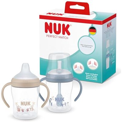 NUK Perfect Match Learner Straw Bottles 6+ Months 150ml Leak Proof Baby Straw Cup Anti-Slip Handles Monkey & Penguin 2 Count NUK Perfect Match Learner Straw Bottles 6+ Months 150ml Leak Proof Baby Straw Cup Anti-Slip Handles Monkey & Penguin 2 Count