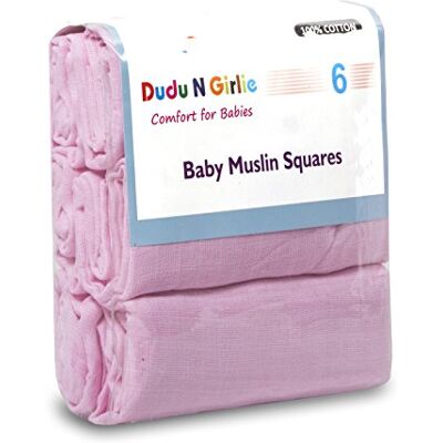 DUDU N GIRLIE Baby Muslin Squares 70x70cm, Pink, 6 Pack Double Layer 100% Cotton Muslin, Burp Cloths for Newborns and Babies, Feeding Essentials DUDU N GIRLIE Baby Muslin Squares 70x70cm, Pink, 6 Pack Double Layer 100% Cotton Muslin, Burp Cloths for Newborns and Babies, Feeding Essentials