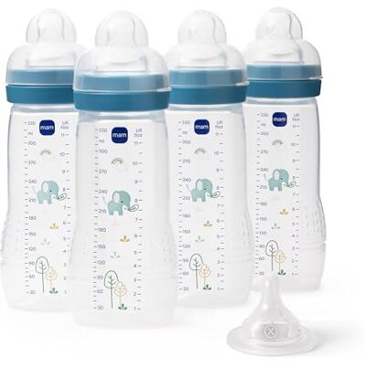 MAM Easy Active Bottles 4 Pack (4 x 330ml) Fast Flow Teats Size 3 + 1 x Extra Fast Flow Baby Accessories Blue MAM Easy Active Bottles 4 Pack (4 x 330ml) Fast Flow Teats Size 3 + 1 x Extra Fast Flow Baby Accessories Blue