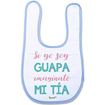 SUPERMOLON 02536 – "Si Yo Soy Guapa, Imaginate Mi Auntie" Baby Bib with Velcro, Sky Blue, Unisex SUPERMOLON 02536 – "Si Yo Soy Guapa, Imaginate Mi Auntie" Baby Bib with Velcro, Sky Blue, Unisex