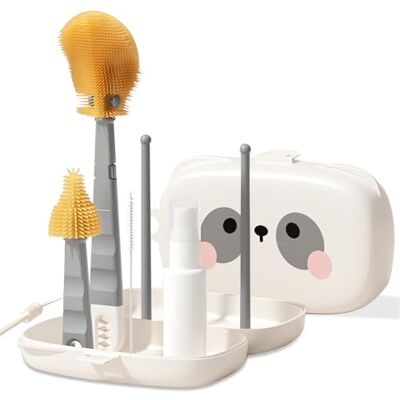Woobroo 7 in 1 Baby Bottle Brush Set for Home and Travel, Grey Woobroo 7 in 1 Baby Bottle Brush Set for Home and Travel, Grey