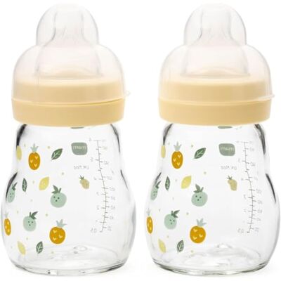 MAM Feel Good Glass Bottle 2 Pack (2 x 170ml) Glass Bottle with Slow Flow Teat Size 2 Baby Accessories for Newborn Yellow MAM Feel Good Glass Bottle 2 Pack (2 x 170ml) Glass Bottle with Slow Flow Teat Size 2 Baby Accessories for Newborn Yellow