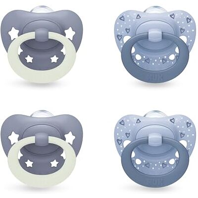 NUK First Choice Classic Night Baby Dummies 6-18 Months Orthodontic Soothers That Glow in The Dark 95% Baby Acceptance** Blue 4 Count NUK First Choice Classic Night Baby Dummies 6-18 Months Orthodontic Soothers That Glow in The Dark 95% Baby Acceptance** Blue 4 Count