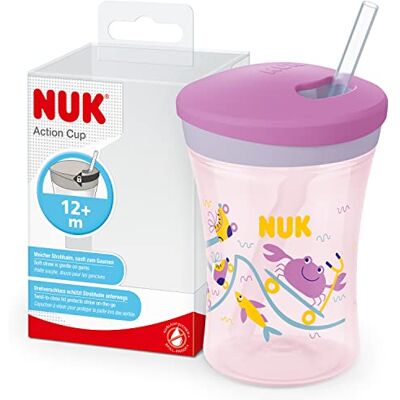NUK Action Cup Toddler Cup 12+ Months Twist Close Soft Drinking Straw Leak-Proof 230ml Purple Crab NUK Action Cup Toddler Cup 12+ Months Twist Close Soft Drinking Straw Leak-Proof 230ml Purple Crab