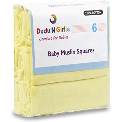 DUDU N GIRLIE Baby Muslin Squares 70x70cm, Yellow, Double Layer 100% Cotton Muslin, Newborn Essentials, Burp Cloths, Pack of 10 DUDU N GIRLIE Baby Muslin Squares 70x70cm, Yellow, Double Layer 100% Cotton Muslin, Newborn Essentials, Burp Cloths, Pack of 10
