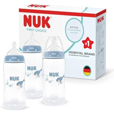 NUK First Choice Baby Bottles 3+ Months 300ml Anti Colic Feeding Bottle PP Temperature Control Indicator Whale 3 Count NUK First Choice Baby Bottles 3+ Months 300ml Anti Colic Feeding Bottle PP Temperature Control Indicator Whale 3 Count
