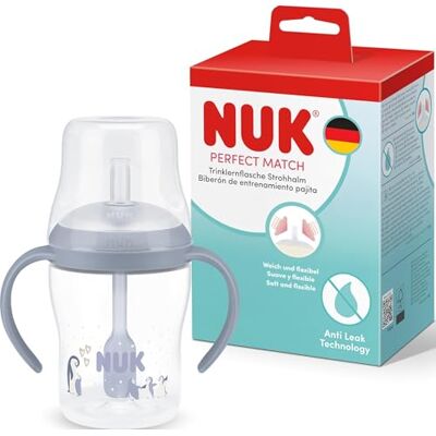 NUK Perfect Match Learner Straw Bottle 8+ Months 150ml Leak Proof Baby Straw Cup Anti-Slip Handles Penguin 1 Count NUK Perfect Match Learner Straw Bottle 8+ Months 150ml Leak Proof Baby Straw Cup Anti-Slip Handles Penguin 1 Count