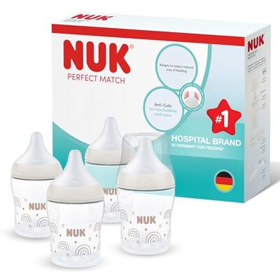 NUK Perfect Match Newborn Baby Bottle Set 0+ Months 150ml Anti Colic Feeding Bottle PP Temperature Control Indicator Rainbow 4 Count NUK Perfect Match Newborn Baby Bottle Set 0+ Months 150ml Anti Colic Feeding Bottle PP Temperature Control Indicator Rainbow 4 Count