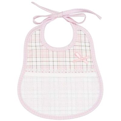 FILET Oval Bib with Pocket in Aida Fabric to be Embroidered, Made of Cotton Pique with Scottish Print, Ideal Product for Newborn Babies, 100% Made in Italy, Size 24x20 cm, Colour Pink FILET Oval Bib with Pocket in Aida Fabric to be Embroidered, Made of Cotton Pique with Scottish Print, Ideal Product for Newborn Babies, 100% Made in Italy, Size 24x20 cm, Colour Pink