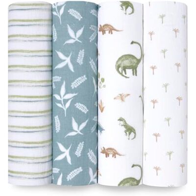 aden + anais Essentials Disney Baby Muslin Swaddle Blankets, Newborn Receiving Blanket for Swaddling, 100% Cotton Baby Swaddle Wrap, 4 Pack, Dino Jungle aden + anais Essentials Disney Baby Muslin Swaddle Blankets, Newborn Receiving Blanket for Swaddling, 100% Cotton Baby Swaddle Wrap, 4 Pack, Dino Jungle