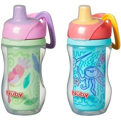 Nuby Insulated Sipper Cup Toddler Water Bottle, 2-Pack, 270ml, 12M+, Birds Nuby Insulated Sipper Cup Toddler Water Bottle, 2-Pack, 270ml, 12M+, Birds