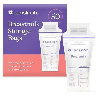 Lansinoh Breast Milk Storage Bags Pre-Sterilised, Leakproof & BPA/BPS-Free Fridge & Freezer Breastmilk Pouches Pump into bag with Breast Pumps Breastfeeding Essentials 50 Pack Lansinoh Breast Milk Storage Bags Pre-Sterilised, Leakproof & BPA/BPS-Free Fridge & Freezer Breastmilk Pouches Pump into bag with Breast Pumps Breastfeeding Essentials 50 Pack