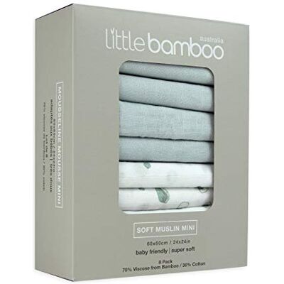 Little Bamboo Muslin Squares 8 Pack, 60 x 60cm, Whisper Grey Little Bamboo Muslin Squares 8 Pack, 60 x 60cm, Whisper Grey