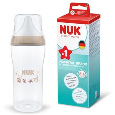 NUK Perfect Match Baby Bottle 0+ Months 360ml Anti Colic Feeding Bottle PP Temperature Control Indicator Monkey 1 Count NUK Perfect Match Baby Bottle 0+ Months 360ml Anti Colic Feeding Bottle PP Temperature Control Indicator Monkey 1 Count
