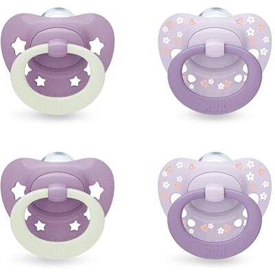 NUK First Choice Classic Night Baby Dummies 0-6 Months Orthodontic Soothers that Glow in the Dark 95% Baby Acceptance** Purple 4 Count NUK First Choice Classic Night Baby Dummies 0-6 Months Orthodontic Soothers that Glow in the Dark 95% Baby Acceptance** Purple 4 Count
