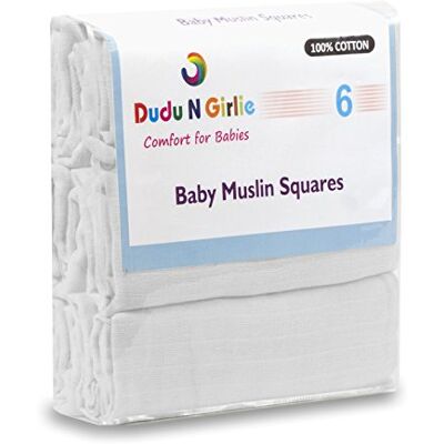 DUDU N GIRLIE 100 Percent Cotton Baby Muslin Squares, 6-Piece, White DUDU N GIRLIE 100 Percent Cotton Baby Muslin Squares, 6-Piece, White