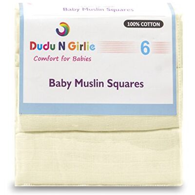 DUDU N GIRLIE 6 Pack Baby Muslin Squares 70x70cm, Cream, Double Layer Cotton Muslin, Reusable Burp Cloths for Everyday Baby Care DUDU N GIRLIE 6 Pack Baby Muslin Squares 70x70cm, Cream, Double Layer Cotton Muslin, Reusable Burp Cloths for Everyday Baby Care