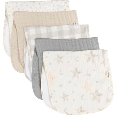 Gerber Baby Unisex Muslin Burp Cloths 5-Pack, Multi Stars, Large Size 20' x 10' Gerber Baby Unisex Muslin Burp Cloths 5-Pack, Multi Stars, Large Size 20' x 10'