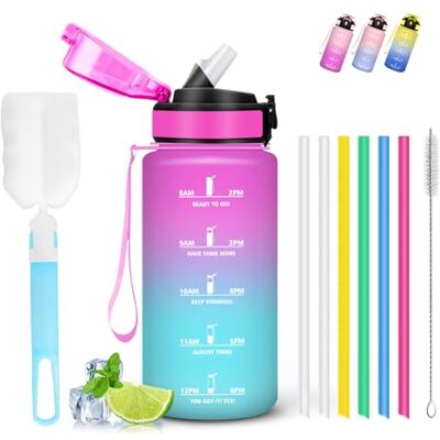 Mujigaga 500ml Kids Water Bottle with Straw Leakproof Motivational Water Bottle Easy Clean with Sponge Brush for School Picnic Running Mujigaga 500ml Kids Water Bottle with Straw Leakproof Motivational Water Bottle Easy Clean with Sponge Brush for School Picnic Running
