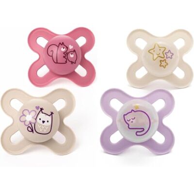 MAM Original Start Day & Night Soothers 0-2 Months 4 Pack Includes 2X Glow in The Dark Dummies Orthodontic Design Baby Accessories Pink (Various Designs) MAM Original Start Day & Night Soothers 0-2 Months 4 Pack Includes 2X Glow in The Dark Dummies Orthodontic Design Baby Accessories Pink (Various Designs)