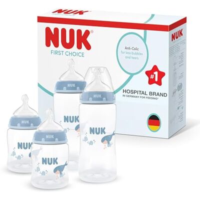 NUK First Choice Baby Bottles Set for Newborns 0-3+ Months 150ml & 300ml Anti Colic Feeding Bottle PP Temperature Control Indicator Whale 4 Count NUK First Choice Baby Bottles Set for Newborns 0-3+ Months 150ml & 300ml Anti Colic Feeding Bottle PP Temperature Control Indicator Whale 4 Count