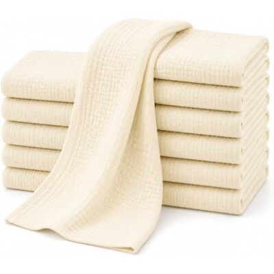 DUDU N GIRLIE 12 Pack Cream Baby Muslin Squares 70x70cm, Soft Double Layer Cotton Muslin, Feeding & Burping Cloths for Newborns DUDU N GIRLIE 12 Pack Cream Baby Muslin Squares 70x70cm, Soft Double Layer Cotton Muslin, Feeding & Burping Cloths for Newborns