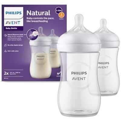 AVENT Philips Natural Response Baby Bottle 2 x 260ml Baby Milk Bottle for Newborns and Up, BPA Free, 1+ Months (Model SCY903/02) AVENT Philips Natural Response Baby Bottle 2 x 260ml Baby Milk Bottle for Newborns and Up, BPA Free, 1+ Months (Model SCY903/02)