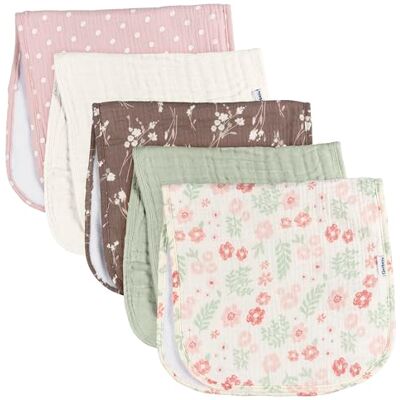 Gerber Baby Unisex Muslin Burp Cloths 5-Pack, Multi Pink Floral, Large Size 20' x 10' Gerber Baby Unisex Muslin Burp Cloths 5-Pack, Multi Pink Floral, Large Size 20' x 10'