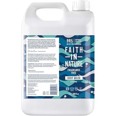 FAITH IN NATURE Natural Fragrance Free Body Wash, Sensitive, Vegan & Cruelty Free, No SLS or Parabens, 5L Refill Pack FAITH IN NATURE Natural Fragrance Free Body Wash, Sensitive, Vegan & Cruelty Free, No SLS or Parabens, 5L Refill Pack