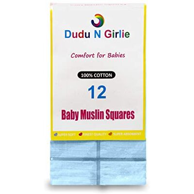 DUDU N GIRLIE Baby Muslin Squares 70x70cm, Blue 12 Pack 100% Cotton Muslin, Burp Cloths for Newborns and Babies, Feeding Essentials DUDU N GIRLIE Baby Muslin Squares 70x70cm, Blue 12 Pack 100% Cotton Muslin, Burp Cloths for Newborns and Babies, Feeding Essentials