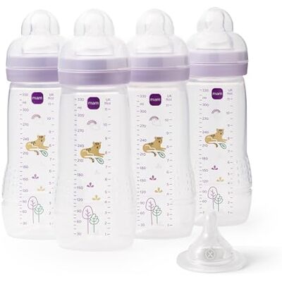 MAM Easy Active Bottles 4 Pack (4 x 330ml) Fast Flow Teats Size 3 + 1 x Extra Fast Flow Baby Accessories Pink MAM Easy Active Bottles 4 Pack (4 x 330ml) Fast Flow Teats Size 3 + 1 x Extra Fast Flow Baby Accessories Pink