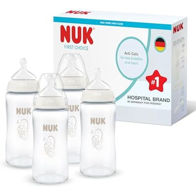 NUK First Choice Baby Bottles 3+ Months 240ml Anti Colic Feeding Bottle Glass Temperature Control Indicator Seahorse 4 Count NUK First Choice Baby Bottles 3+ Months 240ml Anti Colic Feeding Bottle Glass Temperature Control Indicator Seahorse 4 Count