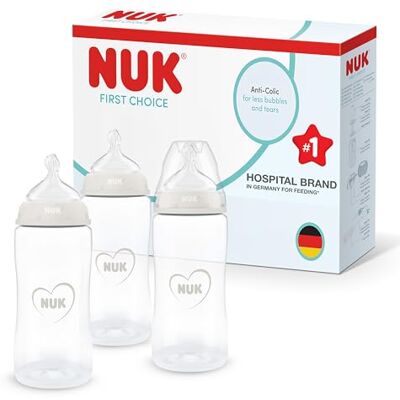 NUK First Choice Baby Bottles 3+ Months 300ml Anti Colic Feeding Bottle PP Temperature Control Indicator Neutral 3 Count NUK First Choice Baby Bottles 3+ Months 300ml Anti Colic Feeding Bottle PP Temperature Control Indicator Neutral 3 Count