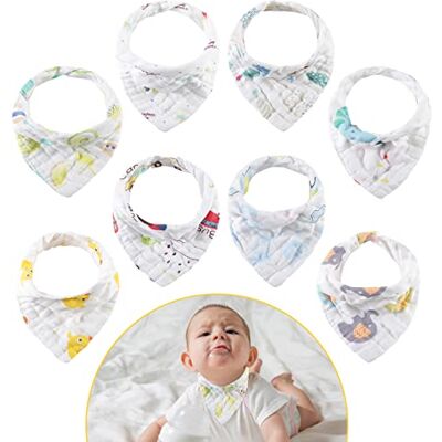 Brencco Pack of 8 Baby Triangular Scarf Bibs, Soft & Absorbent Muslin Cotton Bandanas with 2 Adjustable Press Studs, Multifunctional Unisex Drool Bibs for Baby/Boys/Girls Brencco Pack of 8 Baby Triangular Scarf Bibs, Soft & Absorbent Muslin Cotton Bandanas with 2 Adjustable Press Studs, Multifunctional Unisex Drool Bibs for Baby/Boys/Girls