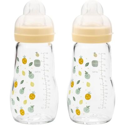 MAM Glass Bottle, 2X 260ml, with SkinSoft Silicone Teat, Unisex MAM Glass Bottle, 2X 260ml, with SkinSoft Silicone Teat, Unisex