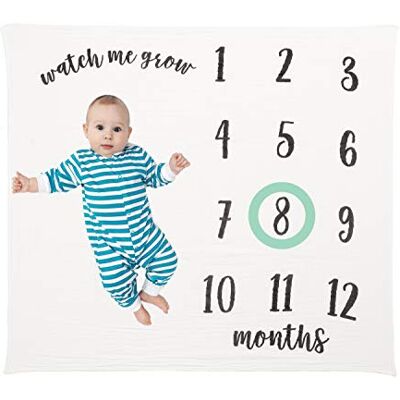Little Pear Baby Milestone Marker Blanket, Gender-Neutral Baby Monthly Growth Chart, Baby Girl or Baby Boy Keepsake Blanket, Black & White Little Pear Baby Milestone Marker Blanket, Gender-Neutral Baby Monthly Growth Chart, Baby Girl or Baby Boy Keepsake Blanket, Black & White