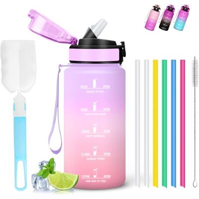 Mujigaga 500ml Kids Water Bottle with Straw Leakproof Motivational Bottle Easy Clean with Sponge Brush for School Camping Work Swimming Mujigaga 500ml Kids Water Bottle with Straw Leakproof Motivational Bottle Easy Clean with Sponge Brush for School Camping Work Swimming