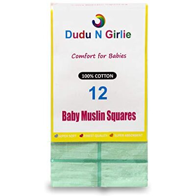 DUDU N GIRLIE Baby Muslin Squares 70x70cm, Mint 12 Pack 100% Cotton Muslin, Burp Cloths for Newborns and Babies, Feeding Essentials DUDU N GIRLIE Baby Muslin Squares 70x70cm, Mint 12 Pack 100% Cotton Muslin, Burp Cloths for Newborns and Babies, Feeding Essentials